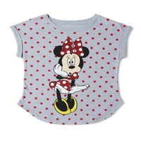 Disney Kız Minnie Mouse Glitter Yüksek Düşük Kısa Kollu Tişört