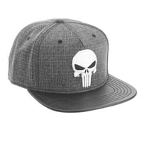 İşlemeli Punisher Amblemi ve Fau Deri Düz Faturalı Punisher Dokuma Snapback Şapka