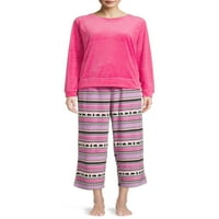 Muk Luks Kadın Kadife Üst ve Pantolon, 2 Parça Pijama Takımı
