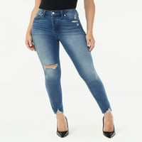 Sofya Kot kadın Pembe Kıvrımlı Süper Yüksek Rise Düğme Fly Skinny Jeans