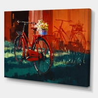 Kırmızı Vintage Bisiklet İle Çiçekler Kova Boyama Tuval Sanat Baskı