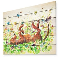 Designart 'Çiçekli ve Kelebekli Mutlu Kahverengi Köpek' Doğal Çam Ağacına Hayvan Boyama Baskısı