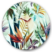 Designart 'Vİntage Tropik Çiçekler I' Tropikal Daire Metal Duvar Sanatı - 23'lü Disk