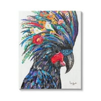 Stupell Industries Siyah Palmiye Kakadu Kuş Çiçek Desen Kolaj Resim Galerisi Sarılmış Tuval Baskı Duvar Sanatı, tasarım