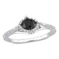 1 Karat T.W. Siyah Beyaz Pırlanta 10kt Beyaz Altın Vintage Nişan Yüzüğü