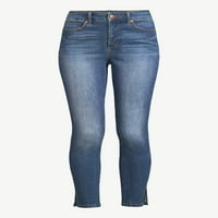 Sofya Kot kadın Pembe Kıvrımlı Yüksek Rise Yan Yarık Hem Skinny Jeans