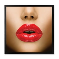 Designart 'Seksi kadın dudaklar güzel makyaj yakın çekim öpücük' Modern çerçeveli sanat baskı