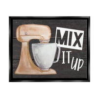 Stupell Mi It Up Mutfak Karıştırma yiyecek ve içecek pişirme Boyama Siyah Şamandıra Çerçeveli Sanat Baskı Duvar Sanatı