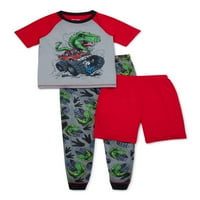 Komar Çocuk Boys 4- 'T-Re Monster Truck' Kısa Kollu, Şortlu Uzun Pantolon, 3'lü Pijama Takımı