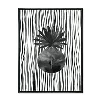 Designart 'Tropikal Yaprak Altında Siyah ve Beyaz Çizgili I' Modern Çerçeveli Tuval Duvar Sanatı Baskı