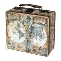 Eski Dünya Haritası Küçük Bavul Saati