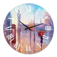 Designart 'Big Ben ve Londra'da Kırmızı Şemsiyeli Kadın' Fransız Country Duvar Saati