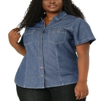 Benzersiz Pazarlık kadın Artı Boyutu Bluz Göğüs Cebi Düğme Aşağı Klasik Denim Gömlek