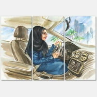 Designart ' Arabian Lady Driving A Car I ' Modern Tuval Duvar Sanatı Baskı