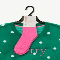 Joyspun Çoraplı Kadın Streç Kadife Pijama Takımı, 3'lü Set, S'den 3x'e Kadar Bedenler