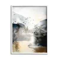 Stupell Uçan Kuşlar Dağ Göl Manzaralı Manzara Boyama Beyaz Çerçeveli Sanat Baskı Duvar Sanatı