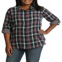 Lee Riders Kadın Artı Boyutu Uzun Kollu Kontrast Astarlı Yıpranmış Ekose Gömlek