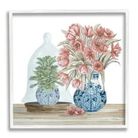 Aptal Çiçek Aranjmanı Süslü Vazo Botanik ve Çiçek Boyama Beyaz Çerçeveli Sanat Baskı Duvar Sanatı