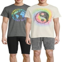 Mizah erkek ve büyük erkek Yin Yang ve bir gezegen kısa kollu grafik grafik T-Shirt, 2'lipaket