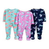 Carter'ın çocuğum Bebek Yürümeye Başlayan Kızlar 1 Parça Poli Footie Uyuyan Pijama, 3pk