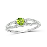 Kuyumcu Kulübü Peridot Yüzük Birthstone Takı - 0. Karat Peridot 0. Beyaz Pırlanta Aksanlı Gümüş Yüzük Takıları –