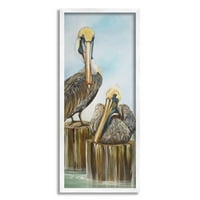Stupell Industries Geleneksel Plaj Pelikanı Ahşap Direklere Kuş Boyama, 24, Tasarım © Lisa Sparling