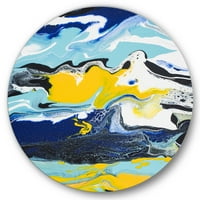 Designart 'Mavi ve Sarı Renkte Soyut Mermer Kompozisyon II' Modern Daire Metal Duvar Sanatı - 11 Disk