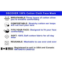 DSCover Kumaş Yetişkin Yüz Maskesi Üç Katlı Katmanlı% 100 Pamuk, Yıkanabilir Yeniden Kullanılabilir, Siyah