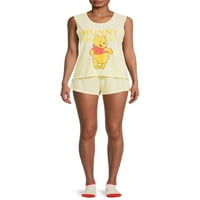 Disney Winnie the Pooh Kadın ve Kadın Artı Kolsuz Bluz, Şort ve Çorap, 3 Parçalı Uyku Seti