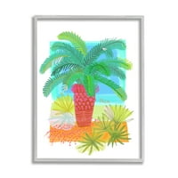 Stupell Industries Tropikal Palmiye Bitkisi Yaprakları Tuhaf Yaz Bitkileri Grafik Sanatı Gri Çerçeveli Sanat Baskı