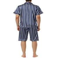 Benzersiz Pazarlık erkek Çizgili Pijama Seti Kısa Kollu Düğme Aşağı Saten Pijama