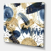 Designart 'Soyut Desenli Koyu Mavi ve Altın Dokular' Modern Tuval Duvar Sanatı Baskısı