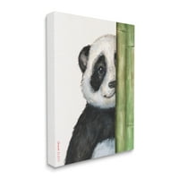 Stupell Endüstrileri Panda Ayı Bambu Gülümseyen Hayvan Resim Galerisi Sarılmış Tuval Baskı Duvar Sanatı, Tasarım