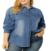 Benzersiz Pazarlık kadın Artı Boyutu Uzun Kollu Düğme Aşağı Denim Gömlek