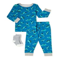 Üzerinde Uyku Erkek Bebek ve Yürümeye Başlayan Çocuk Sıkı Fit Pijama Seti Çorap, Boyutları 12M-4T