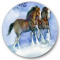 Designart 'Kışın Mavide Koşan Atlar' Çiftlik Evi Daire Metal Duvar Sanatı - 11 Disk