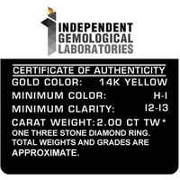 Karat T.W. Yuvarlak Beyaz Pırlanta 14kt Sarı Altın 3 Taşlı Yüzük, IGL sertifikalı