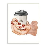 Stupell Industries Tasarımcı Logosu Kırmızı Oje Kahve Fincanı Ahşap Duvar Sanatı, 15, Tasarım Ziwei Li