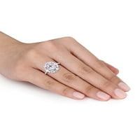 Miabella kadın 3 Ayar T.G.W. Düzenlendi Beyaz Safir 10kt Beyaz Altın Fantezi Halo söz yüzüğü