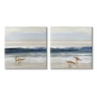 Stupell Sanayi Kuşlar Plaj Kıyı Okyanus Dalgaları Mavi Gökyüzü Manzara Resimleri Galeri Sarılmış Tuval Baskı Duvar