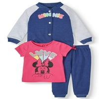 Disney Minnie Mouse Kız Bebek kolej ceketi, Jarse Tişört ve Jogger, Kıyafet Seti
