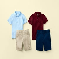 Wonder Nation Erkek okul üniforması Pike polo gömlekler Kısa Kollu, 2'li Paket, 4 Beden ve Husky
