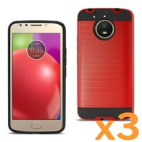 Motorola Moto E Artı Hibrid Metal Fırçalanmış Doku Kılıf Motorola Moto E Artı 3-pack İle Kullanım İçin Kırmızı
