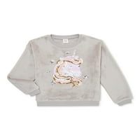 Wonder Nation Girls Peluş Süslemeli Mürettebat Sweatshirt, 4 Beden- Artı