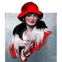 Kırmızı Şapkalı Kadın Sarılmış Tuval Üzerine Resim Baskısı