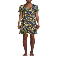 Kısa Kollu Öncü Kadın Çiçekli A-Line Örgü Elbise