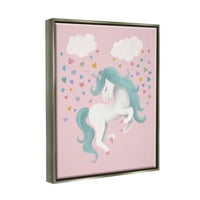 Aptal Pembe Pastel Unicorn Bulutlar Peri Masalları ve Fantezi Boyama Gri Şamandıra Çerçeveli sanat Baskı Duvar Sanatı