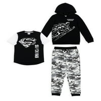 Superman Erkek Grafik Hoodie, Polar Jogger Pantolon, ve T-Shirt 3 Parça Set, Boyutları 4-18