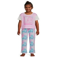 Barbie Kız Kısa Kollu Uzun Flare Bacak Pantolon 2 Parça Pijama Uyku Seti, 4-12 Beden