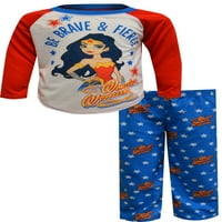Wonder Woman Kızlar Uzun Kollu ve Uzun Pantolon, 2 Parça Pijama Takımı 4-10 Beden